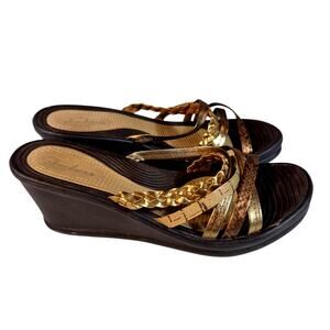 Skechers Cali Rumblers Strappy Textured Wedge Sandals Bronze/ Gold 7 - 7.5